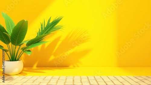 palm trees and yellow wall summer background