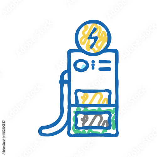 operator refuel car, gas station worker service icon doodle illustration