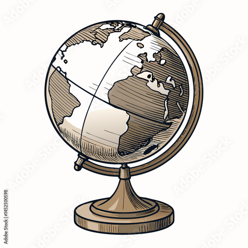Create a bold, vector illustration of a vintage-style globe with thick strokes, emphasizing its textured surface.  Include subtle shading for depth.