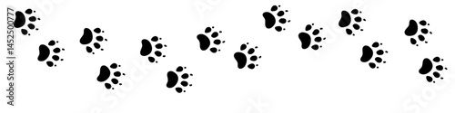 Vector paw trail of animal footprint. Dog, cat, puppy, fox, wolf tracks isolated on white background. Animal tracks in silhouette. Wild animal footsteps.