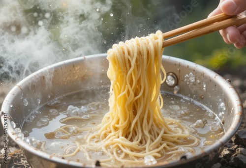 Preparación de fideos instantáneos en la naturaleza
 photo