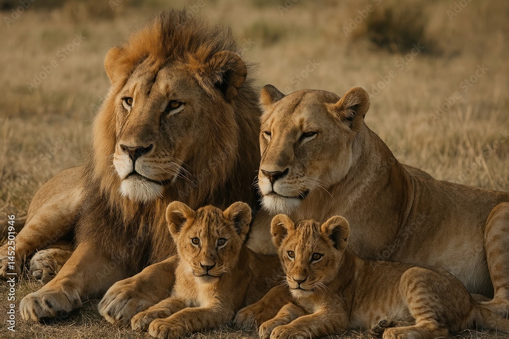 Obraz premium Majestic lion family portrait