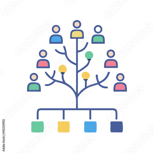Family Tree Icon - Genealogy, Ancestry, Family Connection,A colorful vector illustration of a family tree, showcasing genealogy and family connections with clear family member representation