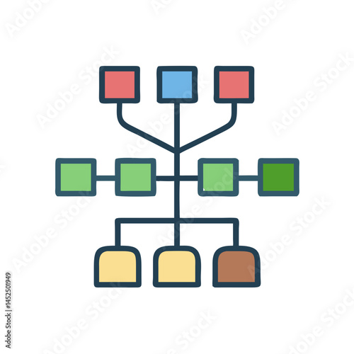 Family Tree Icon - Genealogy, Ancestry, Family Connection,A colorful vector illustration of a family tree, showcasing genealogy and family connections with clear family member representation