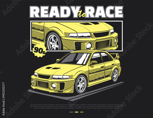 old school 90s car t-shirt design in vector file graphic illustration