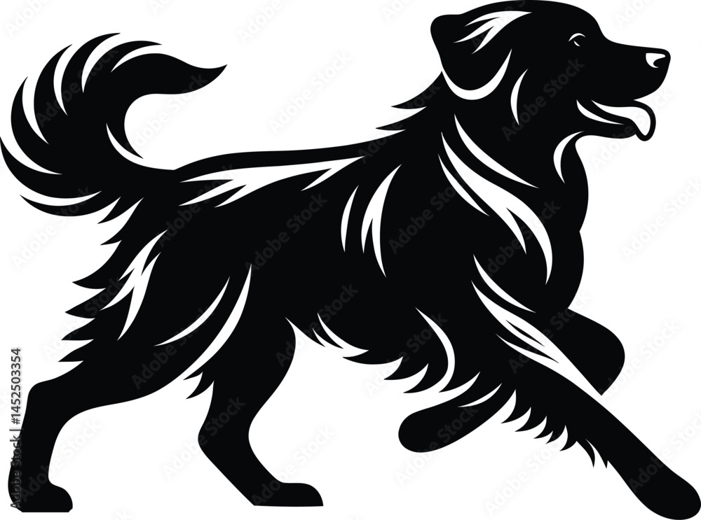 Fototapeta premium Vector illustration shows a black and white dog, a cartoon animal silhouette