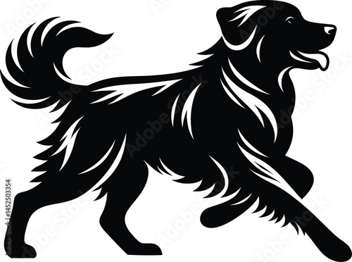 Vector illustration shows a black and white dog, a cartoon animal silhouette