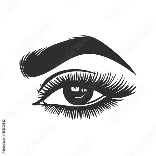 Eye With Eyebrow And Eyelashes Silhouette Illustration. Beauty And Expression Concept Isolated Vector Illustration.