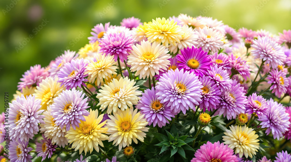 Obraz premium delightful cluster of pastel-colored daisies in full bloom
