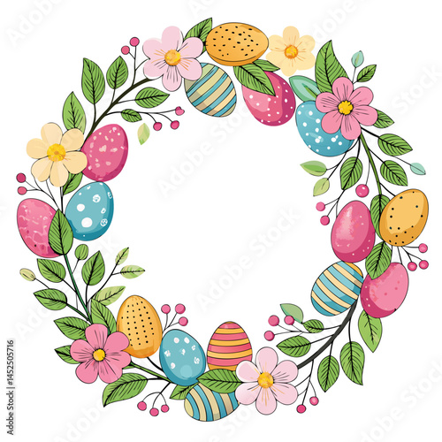 Create a vector illustration of a bold-stroke wreath composed of stylized Eastern-inspired floral elements.  Ensure strong outlines and a visually impactful design.
