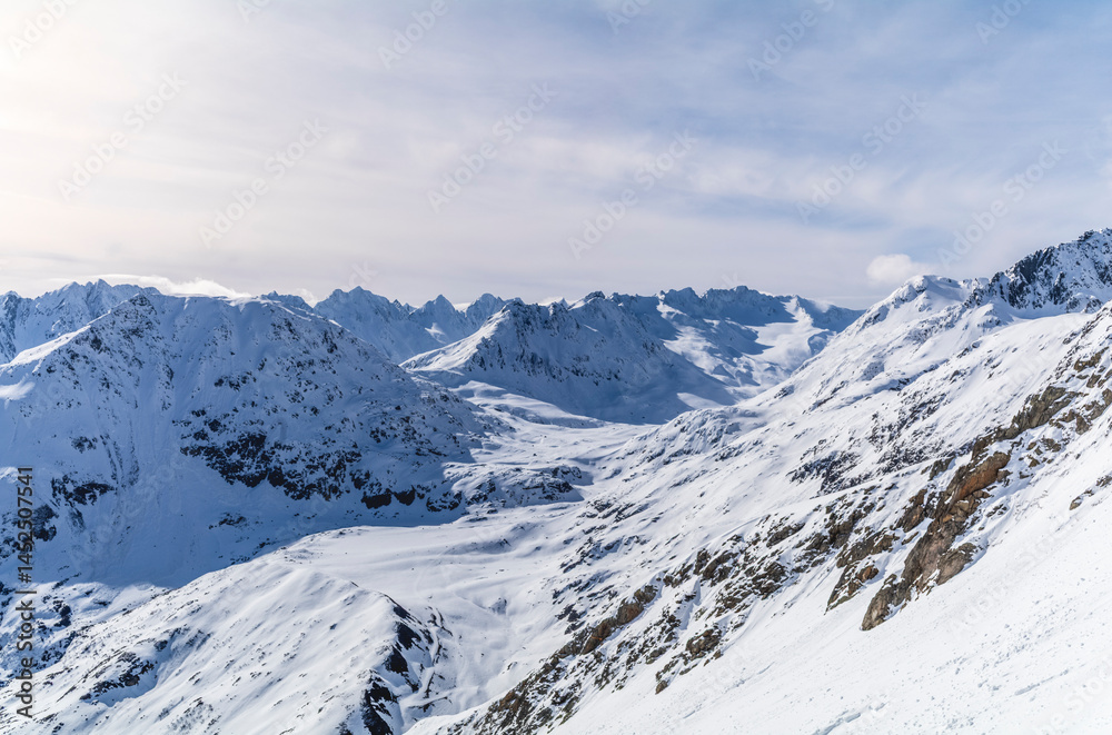 View of the Swiss Lepontine Alps near Sedrun during a ski tour to Piz Pazzola View of the Swiss Lepontine Alps near Sedrun during a ski tour to Piz Pazzola