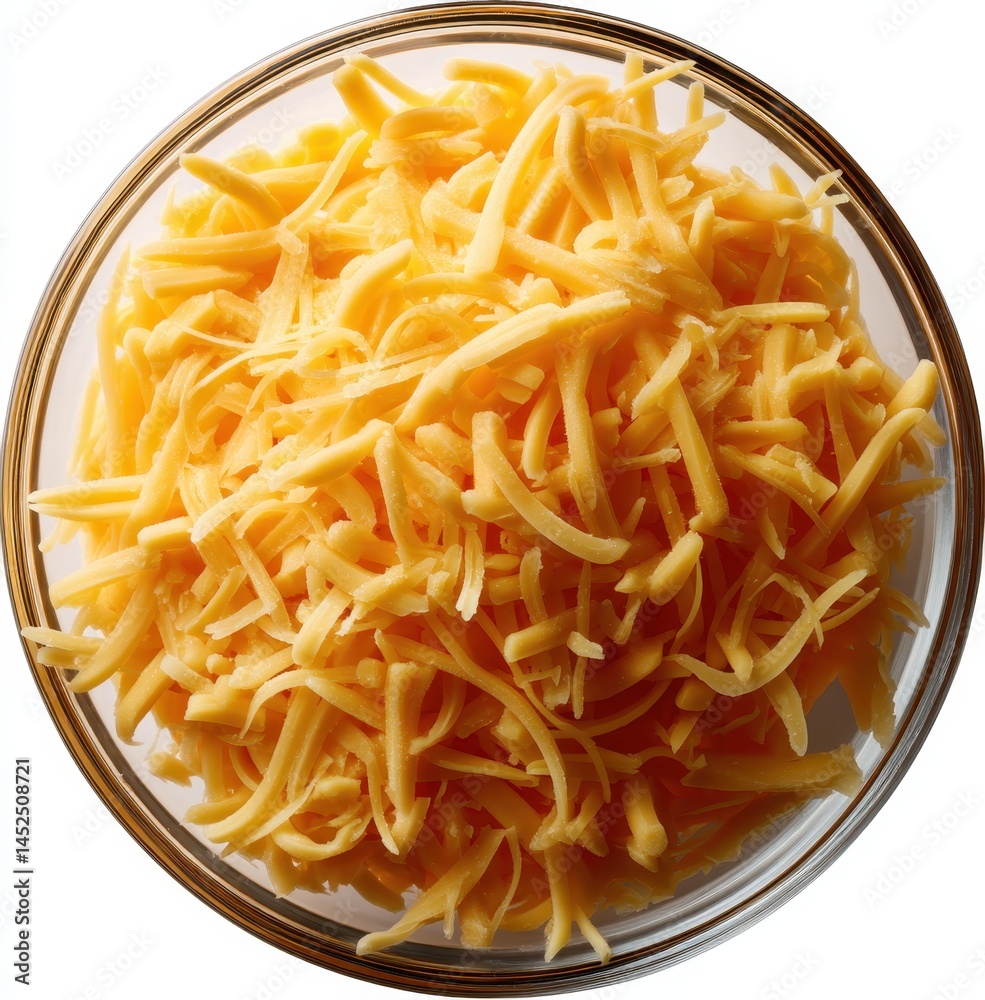 Freshly Shredded Yellow Cheese in a Clear Bowl, Perfect for Toppings, Baking, and Cooking, Ideal for Culinary and Dietary Needs Freshly Shredded Yellow Cheese in a Clear Bowl, Perfect for Toppings, Baking, and Cooking, Ideal for Culinary and Dietary Needs