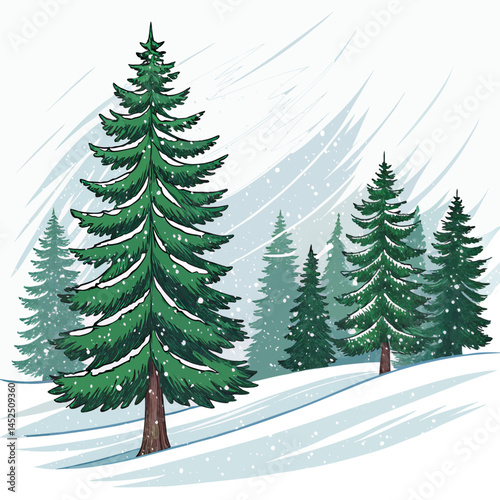 Design a vector illustration bold, black strokes depicting falling snow accumulating on a single pushpin, creating a wintery scene.