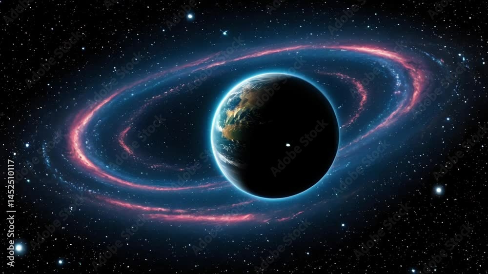 custom made wallpaper toronto digitalA dramatic illustration of Earth surrounded by a ring of glowing red and blue nebulae in space.