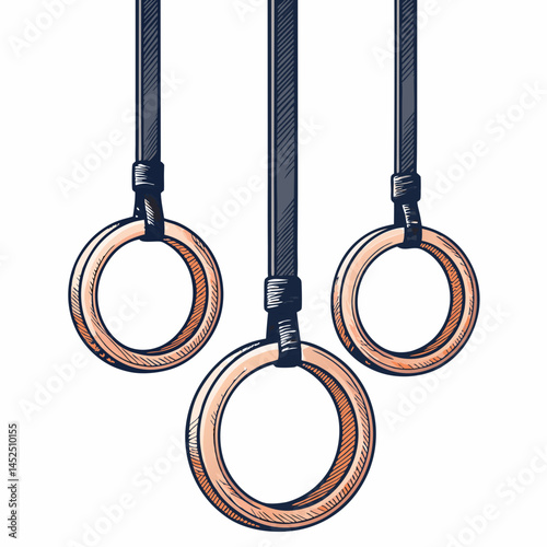 Create a bold, vector illustration of gymnastic rings hanging, emphasizing thick, strong lines and a minimalist style.  High-resolution, clean lines.
