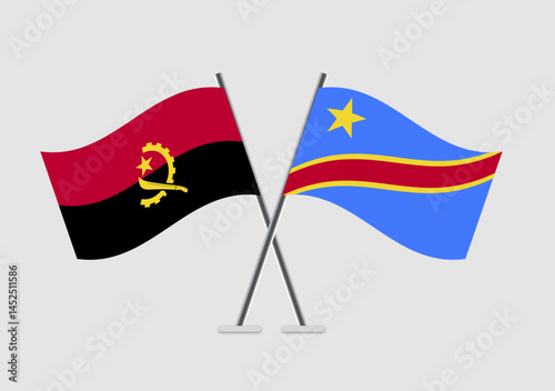 Angola and Democratic republic of the Congo vector flags with detailed fabric texture