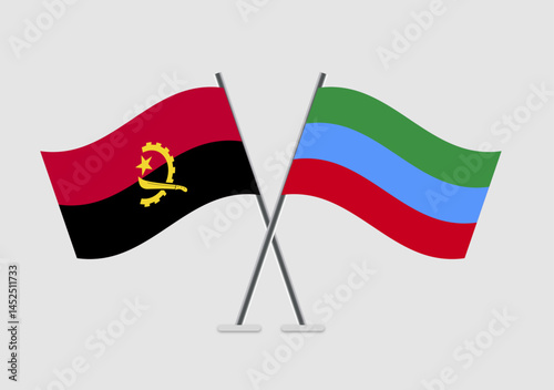 Angola and Dagestan vector flags set on plain backdrop