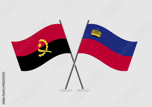 Angola and Liechtenstein vector flags in patriotic flat graphic style
