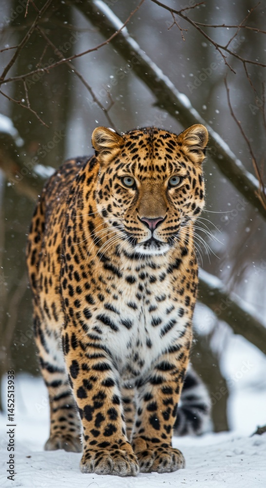 Naklejka premium Majestic Snow Leopard in Winter Forest