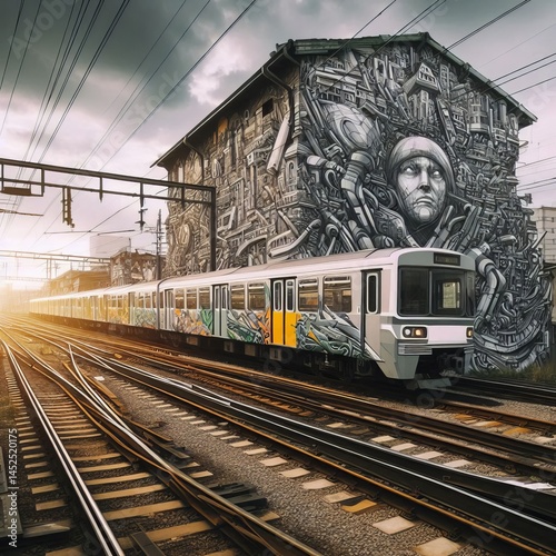 Street Art Near Tracks A large mural or piece of street art on a