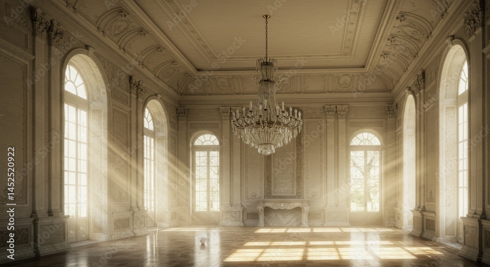 Obraz premium Grand Palace Hall Interior with Sunlight Streaming Through Windows
