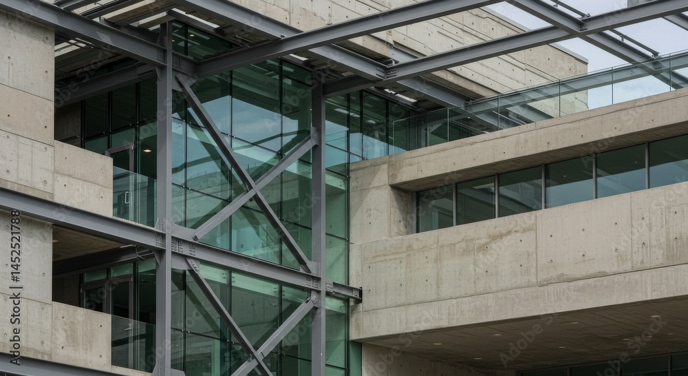Modern Concrete Building with Steel and Glass Facade Modern Concrete Building with Steel and Glass Facade
