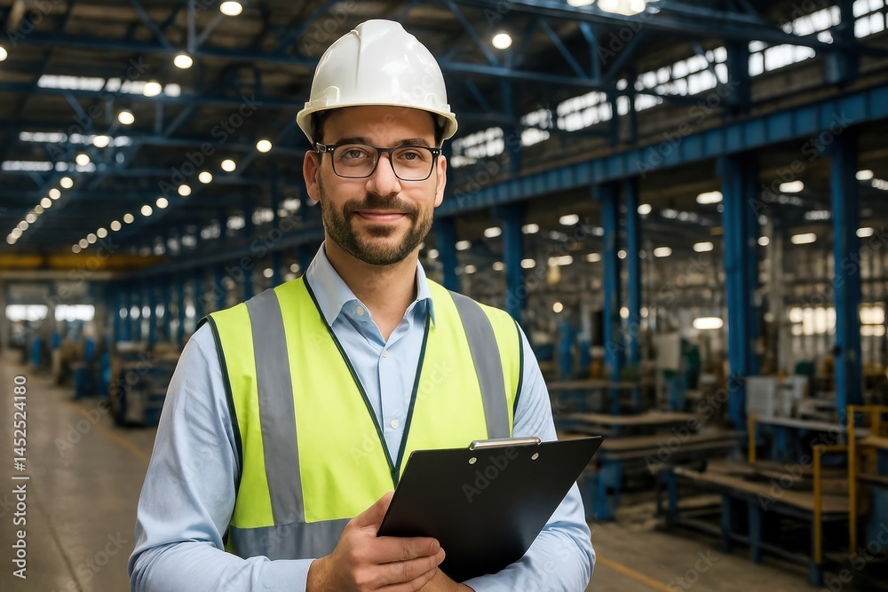 Engineer inspecting large industrial facility. Engineer inspecting large industrial facility.