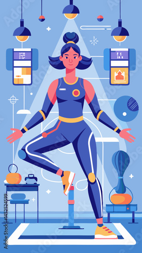 A woman is sitting on the floor with her legs crossed. She is surrounded by various items such as a suitcase, a book, a laptop, and a cell phone. Concept of relaxation and leisure