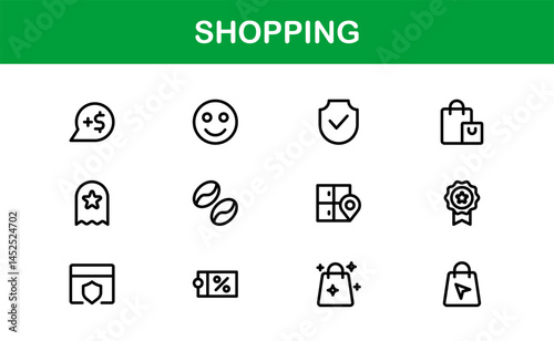 Trendy Shopping Symbols Collection. Stylish Retail, E-Commerce, and Market-Themed Vector Illustrations for Websites, Apps, and Digital Stores. Premium Shopping line icons.