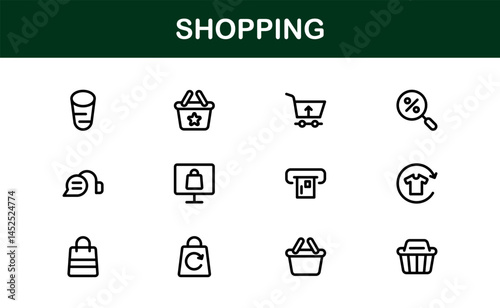 Trendy Shopping Symbols Collection. Stylish Retail, E-Commerce, and Market-Themed Vector Illustrations for Websites, Apps, and Digital Stores. Premium Shopping line icons.
