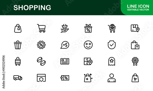 Trendy Shopping Symbols Collection. Stylish Retail, E-Commerce, and Market-Themed Vector Illustrations for Websites, Apps, and Digital Stores. Premium Shopping line icons.