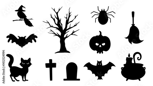 set of halloween icon silhouette vector