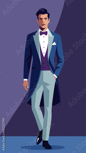 A man in a suit and tie stands in front of a window. The image has a moody and mysterious feel to it, with the man's suit and tie giving off a sense of formality and elegance