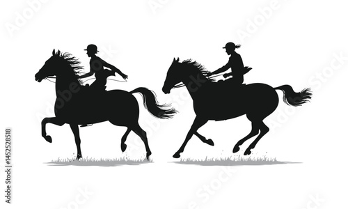 Silhouette of Two Riders on Horses Galloping
