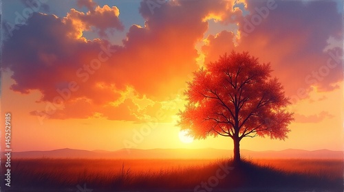 Golden Serenity: A Tree's Twilight Reflection