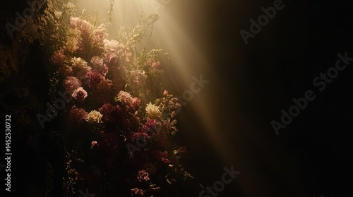 Fototapeta Naklejka Na Ścianę i Meble -  Floral wall display bathed in warm light