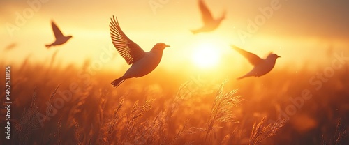Birds Soaring at Sunrise