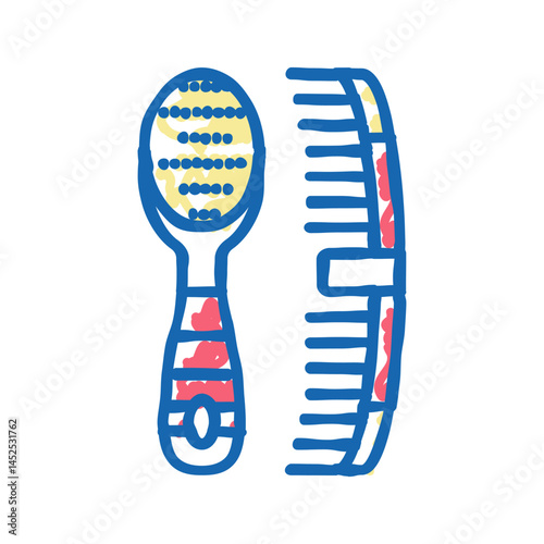 comb and brush accessories icon doodle illustration
