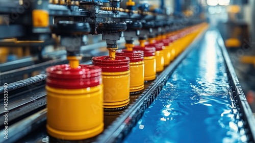 Automated production line for vibrant colored containers showcasing manufacturing efficiency