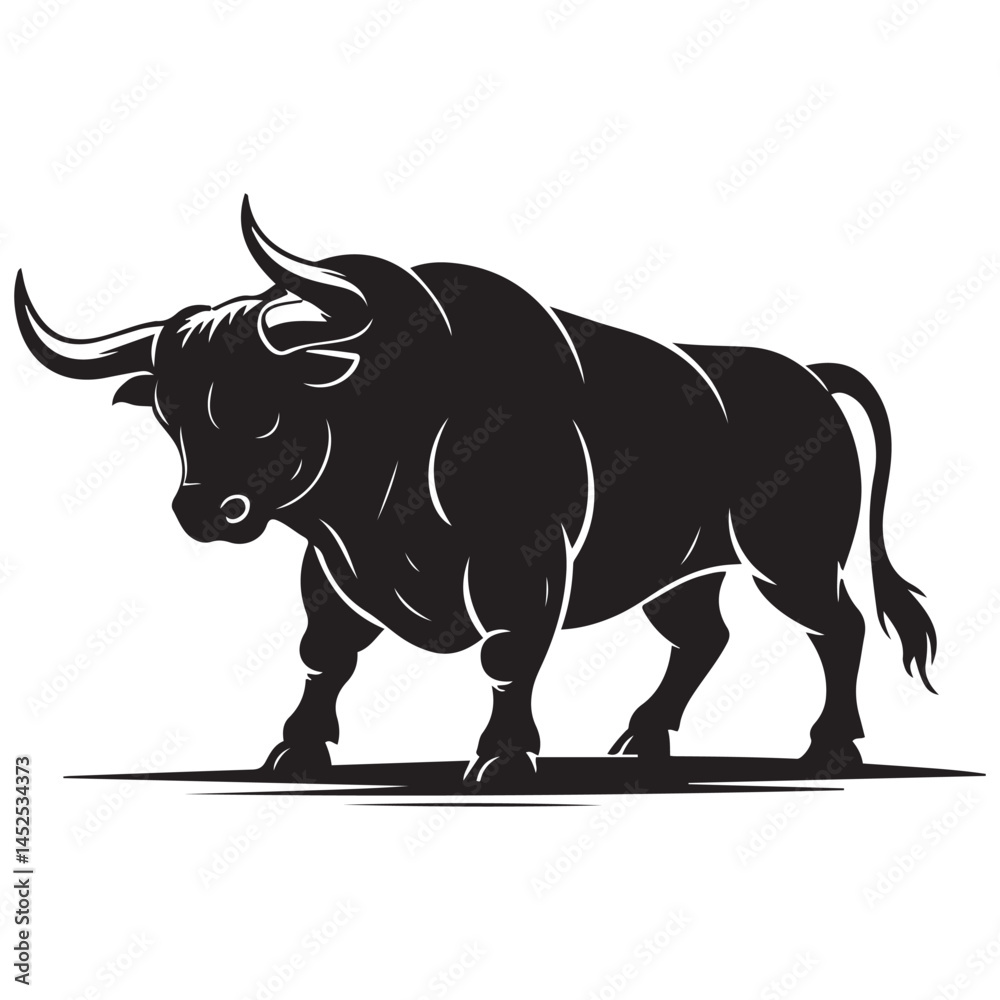 Fototapeta premium linear paint draw bull Vector Black silhouettes. with white background