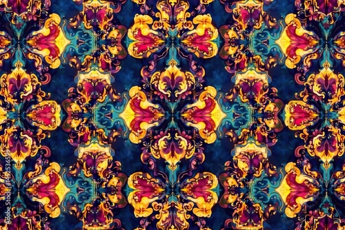 Bold geometric damask pattern, sharp lines and angles , sharp, bold