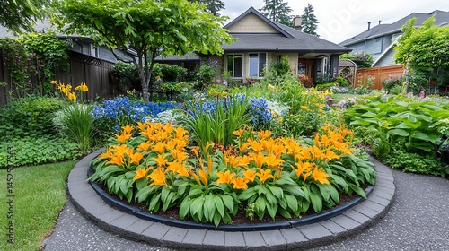 Colorful flower garden in front of a home