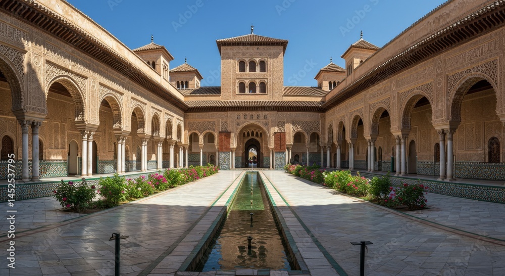 Naklejka premium Spanish Palace Courtyard with Moorish Architecture