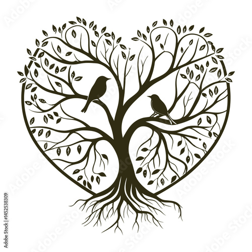 hand drawn vector illustration of an apple with love bird