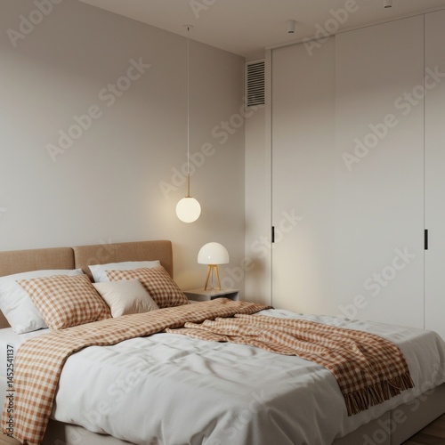 Interior of a modern bedroom with bed