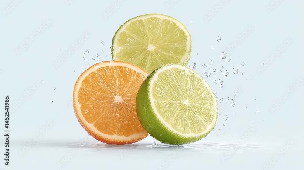Close-Up View of Citrus Slices Dropping into Sparkling Water Close-Up View of Citrus Slices Dropping into Sparkling Water