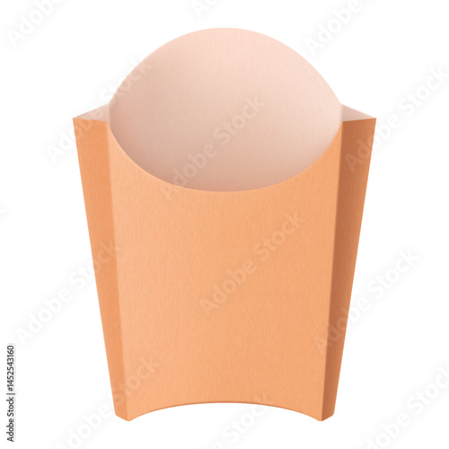 Disposable French Fries Box, Kraft Paper color. Isolated 3d mockup. Realistic French fries holder cardboard container. Empty Paper Package. Fast street food paperboard packaging. Vector template