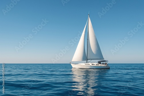 Serene sailboat on open sea.