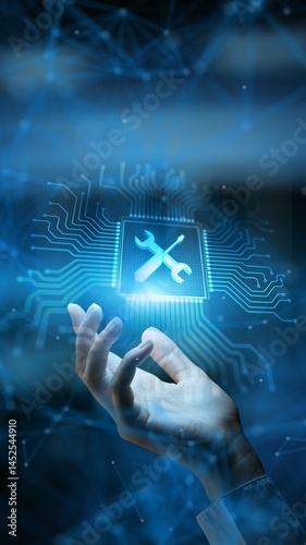 Support Providing Assistance and Improving Operational Efficiency Technology Concept Illustrated on Processor.