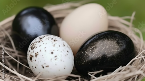 Decorative beautiful eggs nesting nature elements organic design